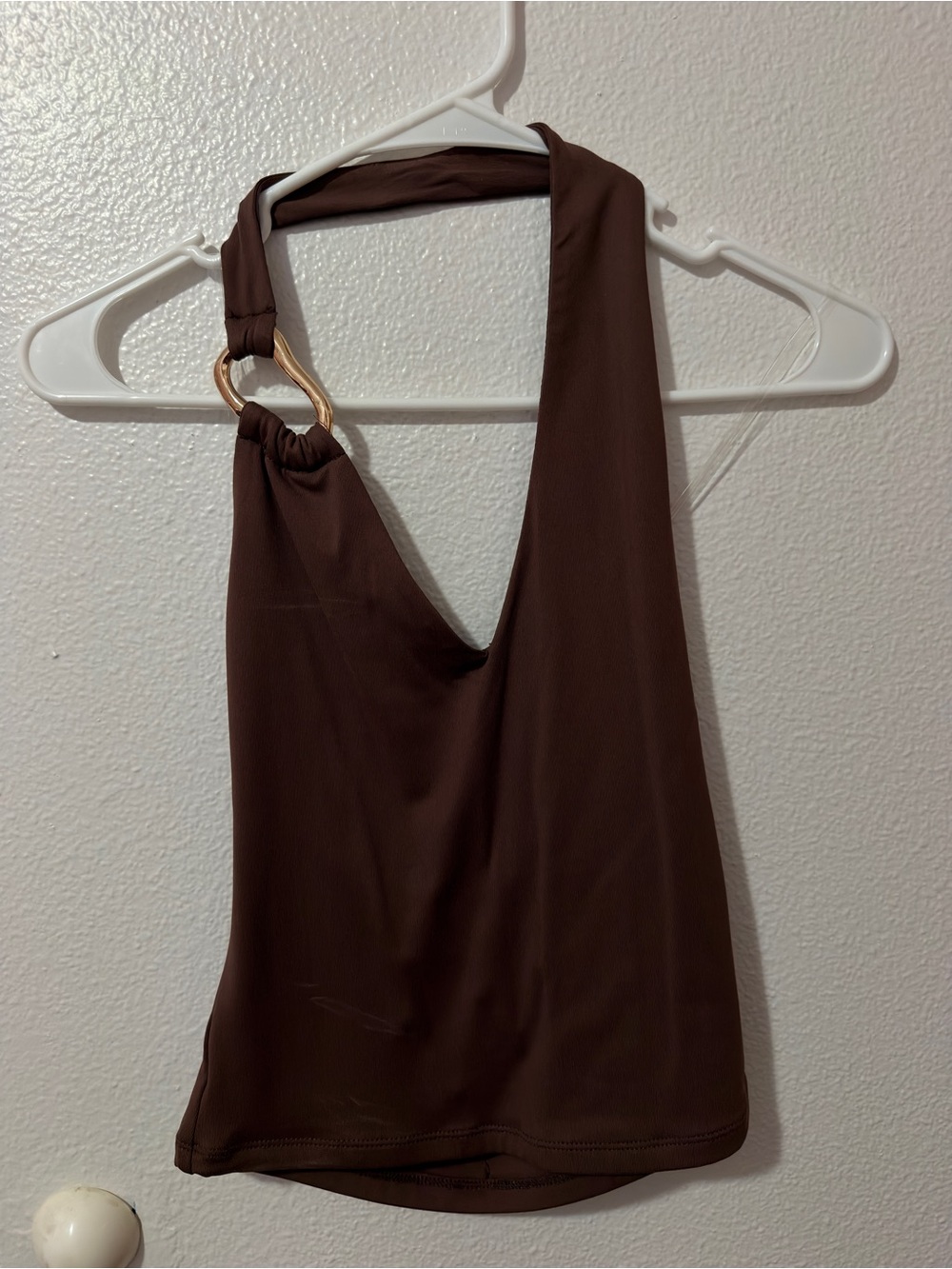 Pink Rose Brown One-Shoulder Dress with Gold Ring